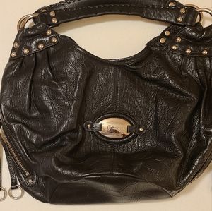 B. Makowsky Black Genuine Leather Croc Embossed Purse Shoulder Bag Hobo